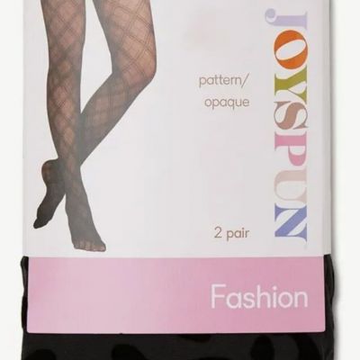 Women's 2 Pk Tights Sz SMALL Black Leopard Print & Burgundy Opaque Joyspun New